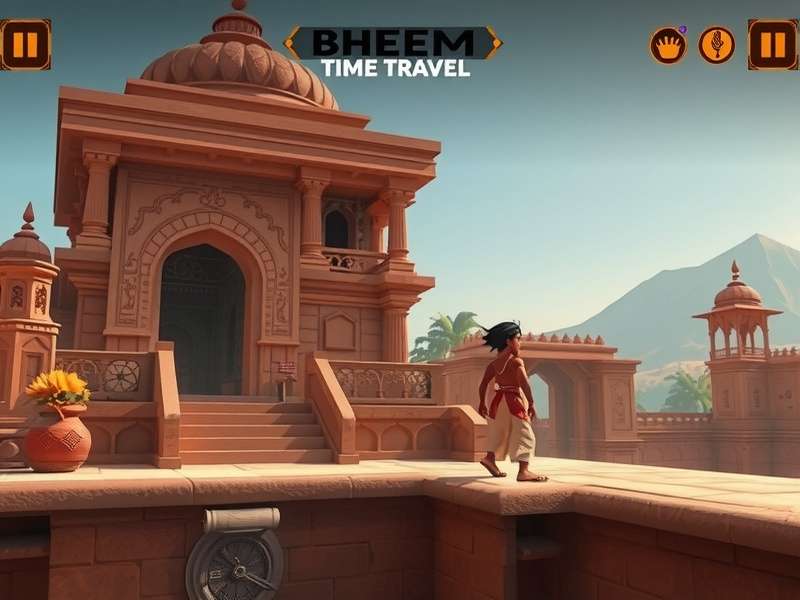 Bheem solving a puzzle in ancient Indian temple setting